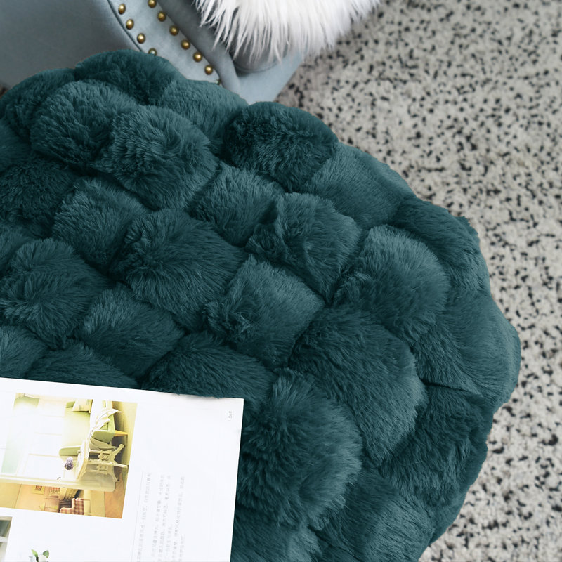 Deya Upholstered Ottoman, Dragonfly Faux Fur