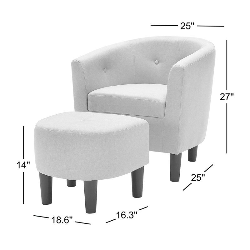 Daugirdas Upholstered Barrel Chair with Ottoman, Light Gray Polyester Blend