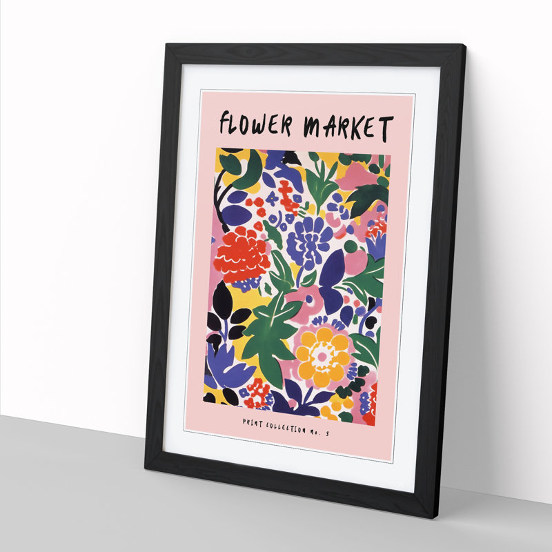 Pink Flower Market Exhibition No.3 - Single Picture Frame Print on Wood, 34cm H x 25cm W x 2cm D