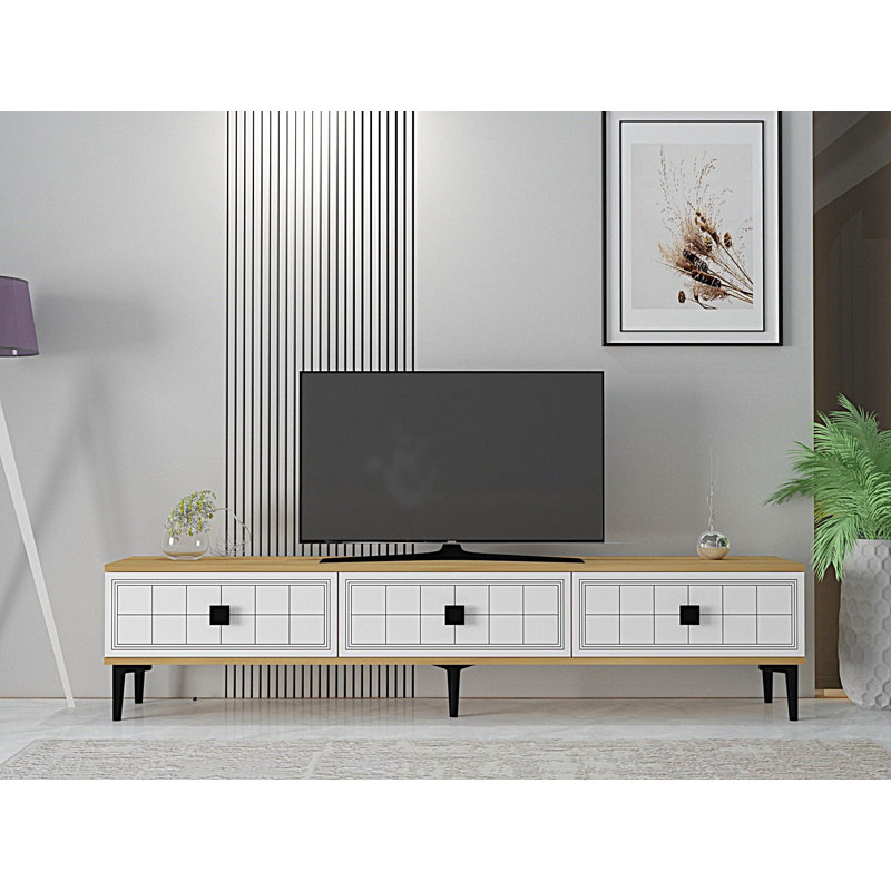Meuble télé, Blanc / beige
