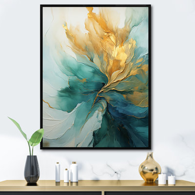 Or et harmonie aurore sarcelle - spirales abstraites, art mural