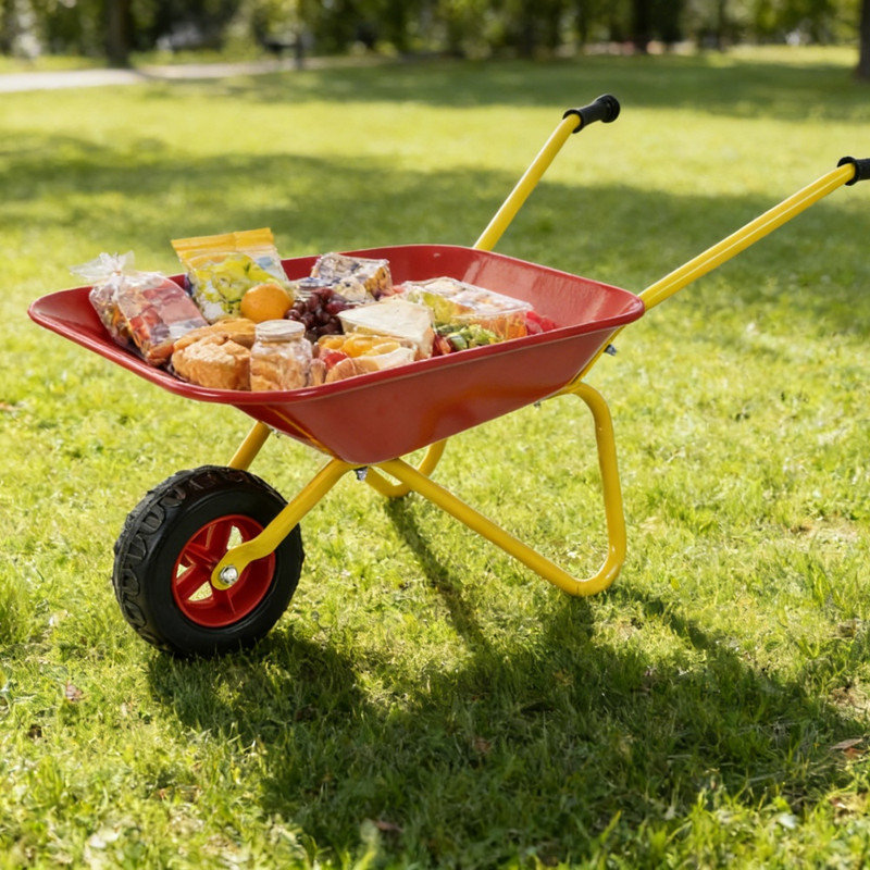 Mini brouette en métal, capacité de poids de 33 lb, chariot utilitaire de jardin en acier pour les feuilles, transport de terre et de sable, rouge