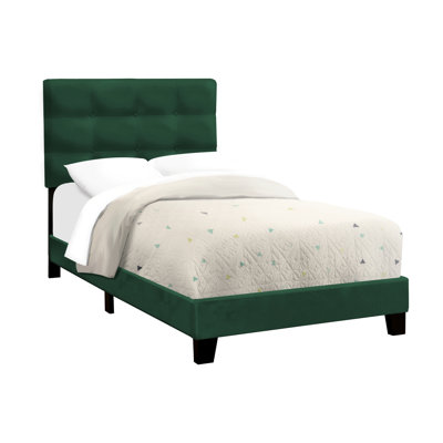 Twin Size Bed Frame With Velvet Padding For Teens Modern Upholstery Juvenile Bedroom Decor