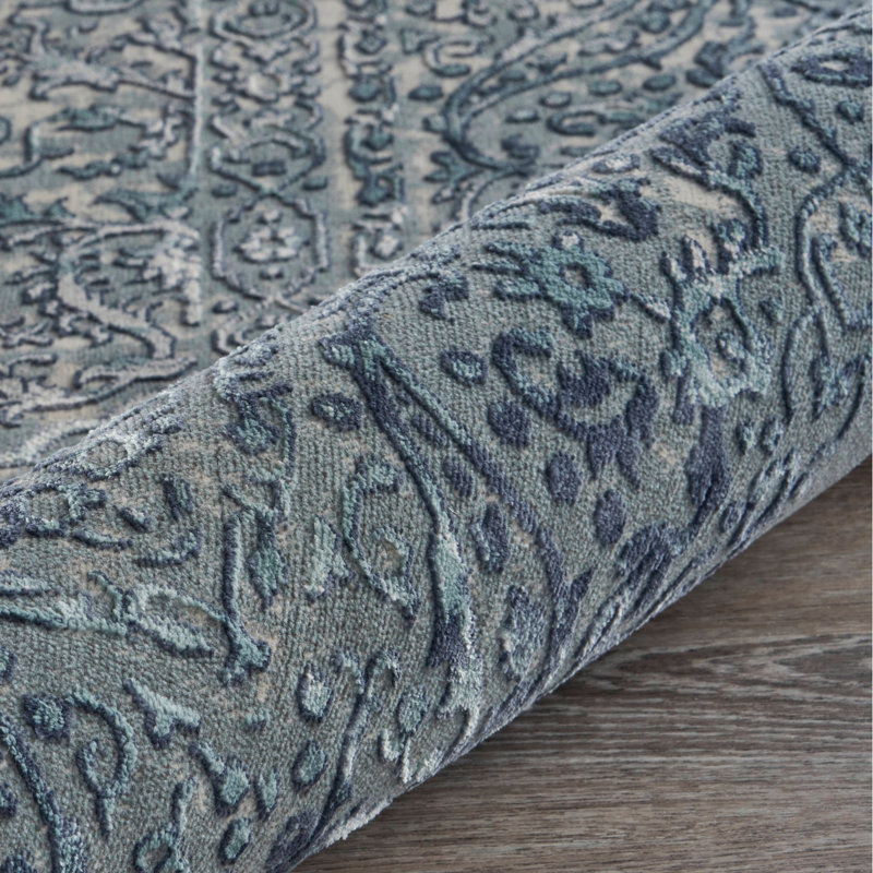 Tapis d'intérieur moderne en polyester tissé à la machine, Rectangle 1 pi 10 po x 3 pi, Bleu / Argent