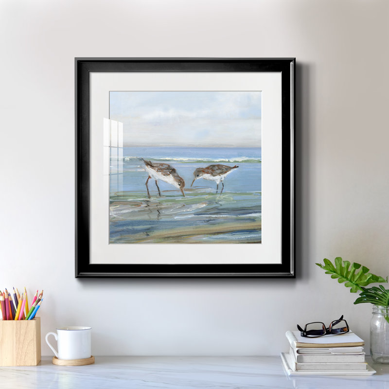 Seabird Beach II - peinture encadrée, Toile avec cadre noir, H 17,5 po x l 17,5 po x P 1,5 po