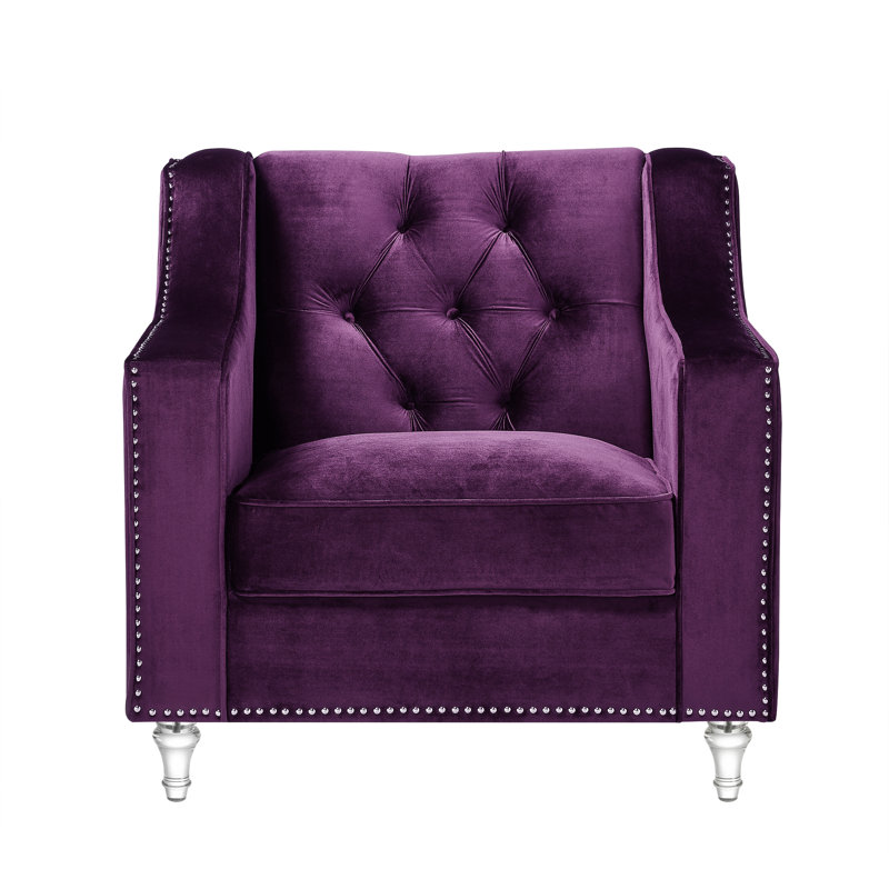 Fauteuil club en velours capitonné en velours, Velours mauve