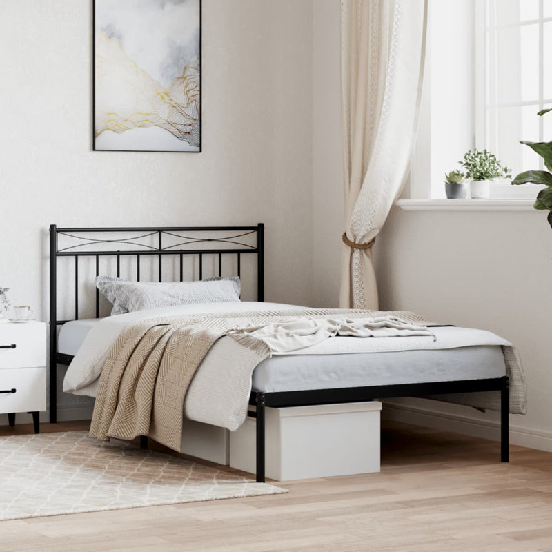 Structure de lit en métal Buhs vidaXL, rangement sous le lit, sans bruit, sans matelas, Noir, Simple TG