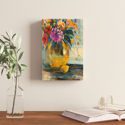 Fleurs dans un vase doré - reproduction d'art sur toile tendue