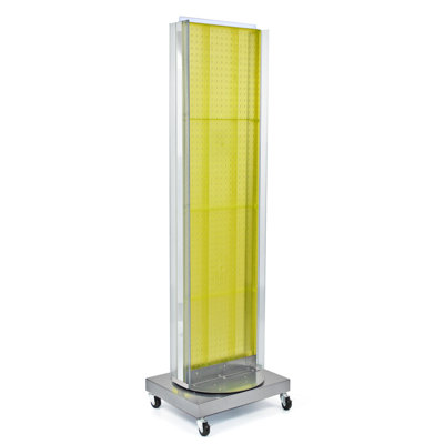 Two-Sided Pegboard Floor Display w/ Two C-Channel Sides on a Revolving Wheeled Base. Spinner Rack Stand. Panel Size: 16"W x 60"H