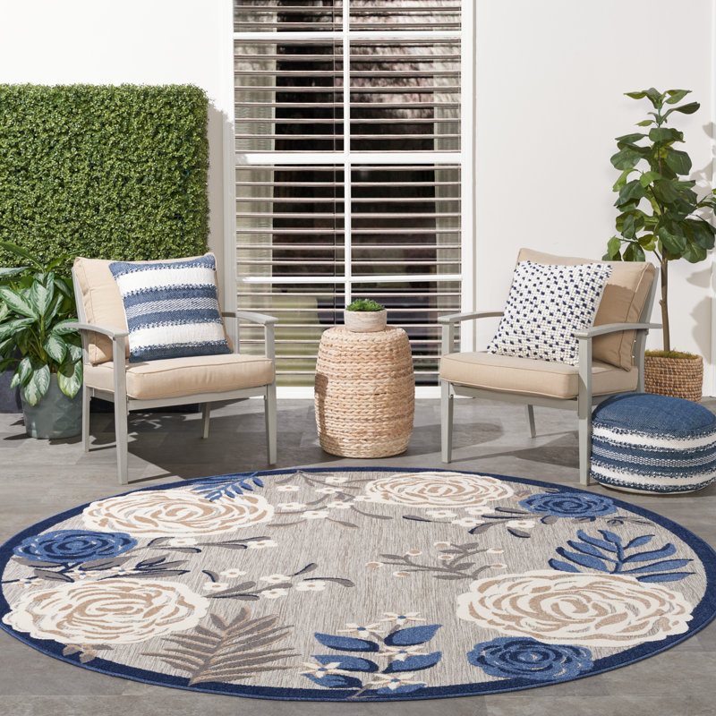 Allijah Floral Blue/Grey Indoor/Outdoor Area Rug, Round 7'10"