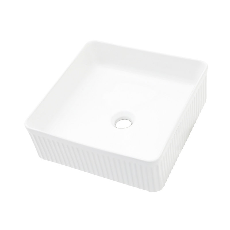 15.69"X15.69" White Ceramic Square Vessel Bathroom Sink