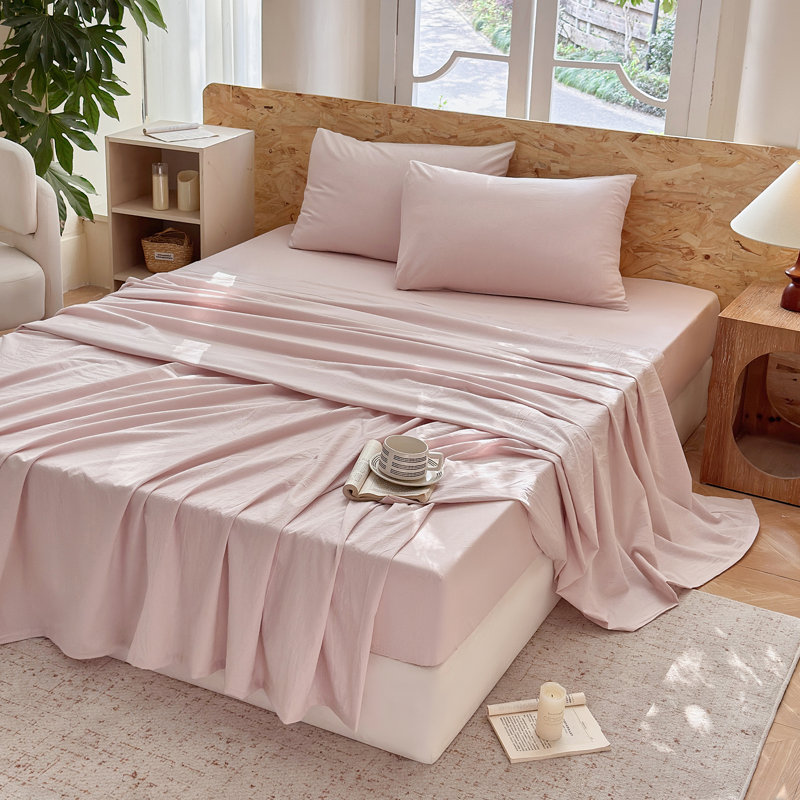 Ensemble de literie 100% coton lavé 4 pièces, 1 drap-housse, 1 drap plat et 2 taies d'oreiller, ensemble de draps texturés confortables