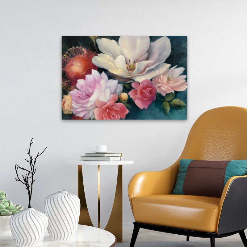 Art flamand flamand - fleurs crème bleues, H 16 po x l 24 po