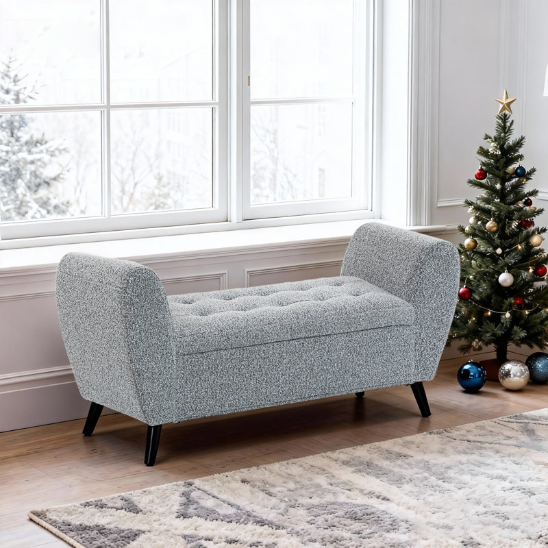 Banc de rangement rembourré, banc de repose-pieds moderne avec accoudoirs, gris, Gris