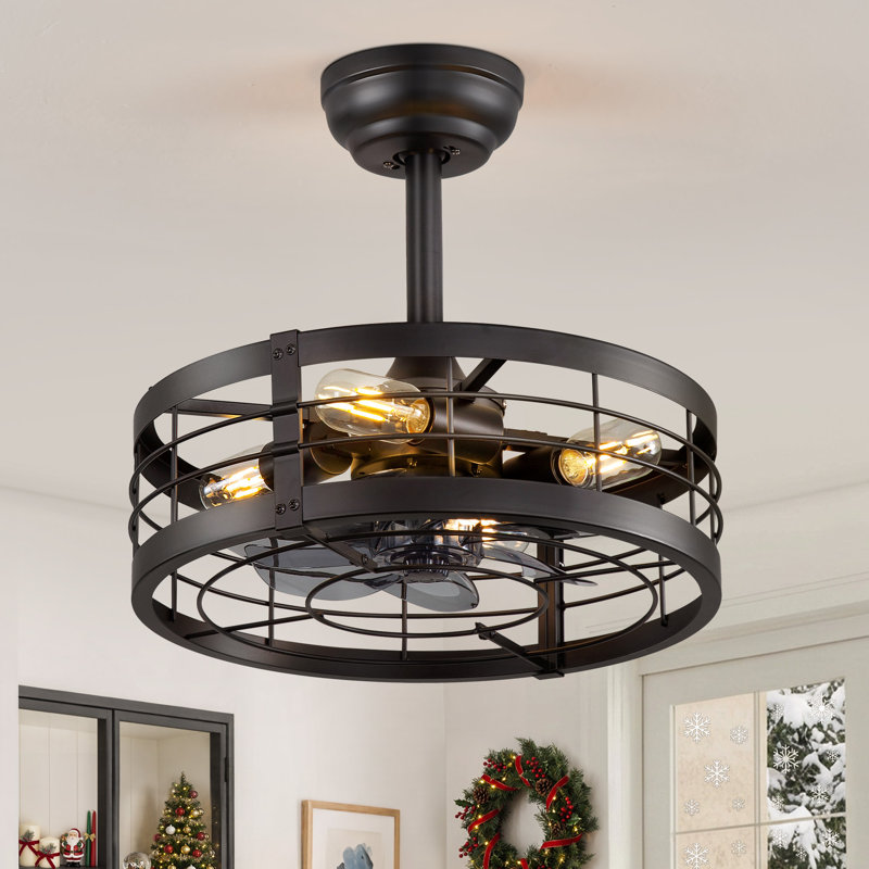 Ventilateur de plafond encastré en cage noir 16,5 po avec ensemble d'éclairage et télécommande pour chambre à coucher, salon, cuisine Cissline