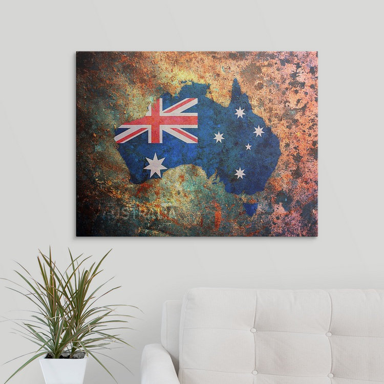 Francy «Australie Flag Map» par Deschamps, impression, H 12 po x l 16 po x P 1,5 po, Toile