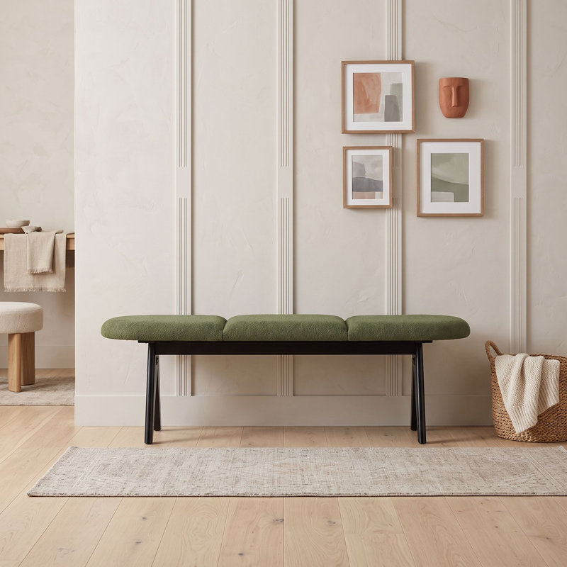 Banc rembourré avec pieds en bois, Noir-vert
