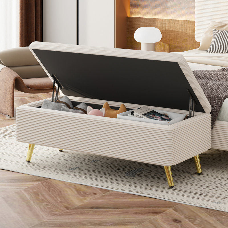 Banc de rangement rembourré Genina, Blanc
