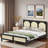 Wood Platform Bed With Rattan Headboard-665575496-665575497