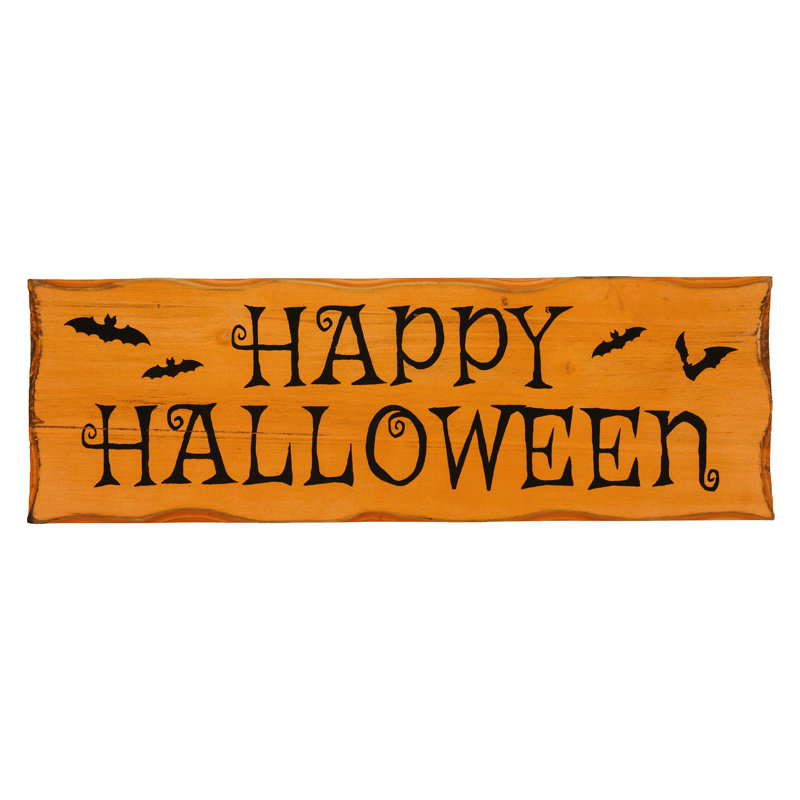 24" Orange and Black Wooden Halloween Wall Sign with Bats