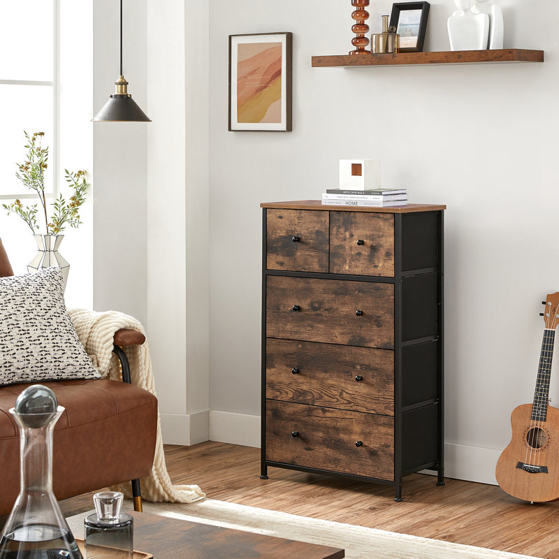 Adeoye 5 - Drawer Chest of Drawers, Rustic Brown/Classic Black