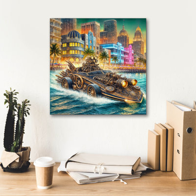 «Steampunk Speedboat In Miami» par Rey Klimt, art mural sur toile