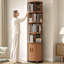Bibliothèque pivotante à 6 niveaux avec portes, pivotant à 360°, sur roulettes, en bois massif, idéale pour les petits espaces, les coins, les chambres et les bureaux.