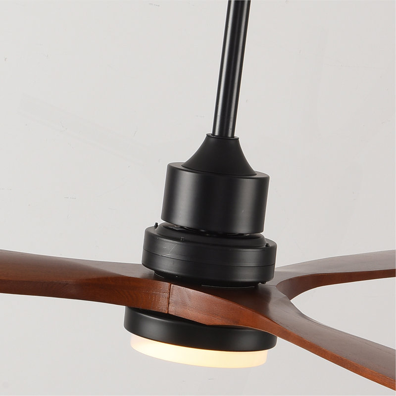 Hot Sales 60 Inch Modern Black Ceiling Fan With Light 3 Solid Wood Blades Remote Control Reversible DC Motor With Dimmable LED
