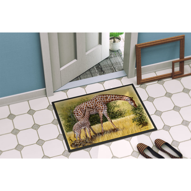 Paillasson d’extérieur antidérapant Wedowee giraffes, Rectangle 1 pi 6 po x 2 pi 3 po