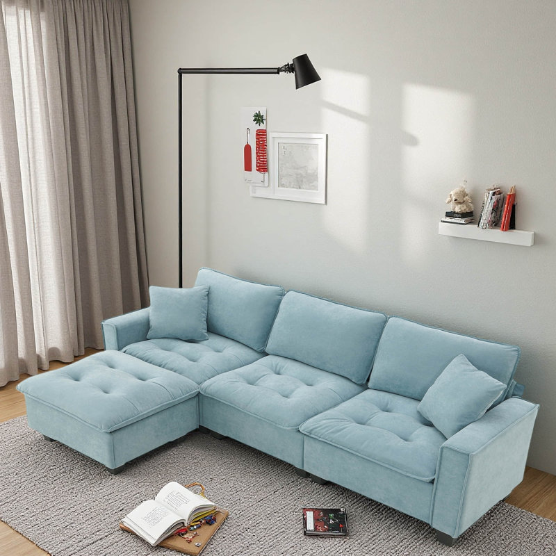 Canapé modulaire convertible 100 x 59 po, ensemble de canapé réversible en forme de L avec coussins gratuits, canapé-lit en velours 4 places avec repose-pieds pour salon, appartement, bureau
