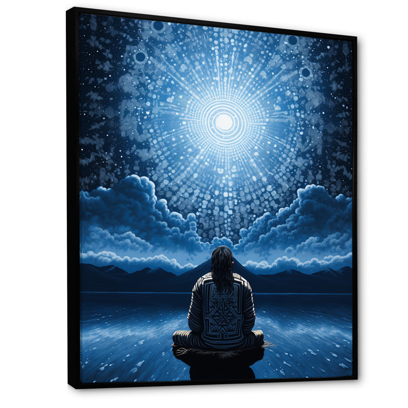 Native Art Azure Prayer, Cadre flottant noir, H 20 po x l 12 po x P 1 po