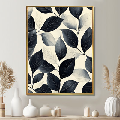«Black Beige Leaves Gentle Breeze I», art mural feuilles