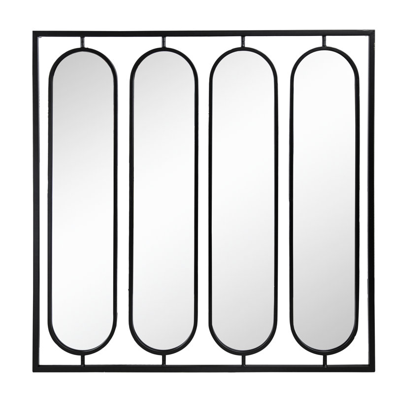 Miroir mural 36 po x quatre ovales avec cadre carré en fer noir