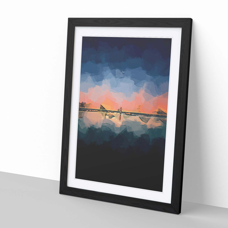 Standing Beneath the Moon in Abstract - Picture Frame Graphic Art Print, 36cm H x 27cm W x 2cm D, Black Framed