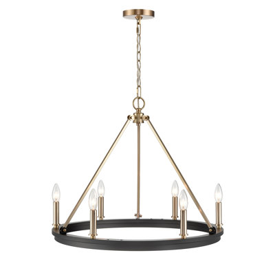 6 - Light Dimmable Wagon Wheel Chandelier