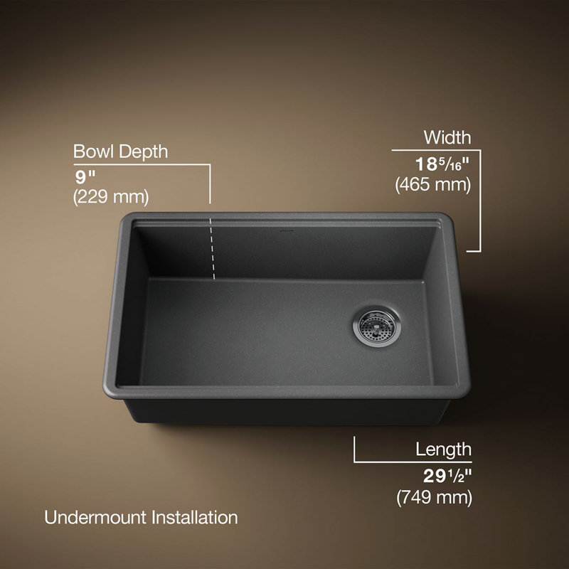 Billings Undermount Single-Bowl Kitchen Sink, Matte Gray 