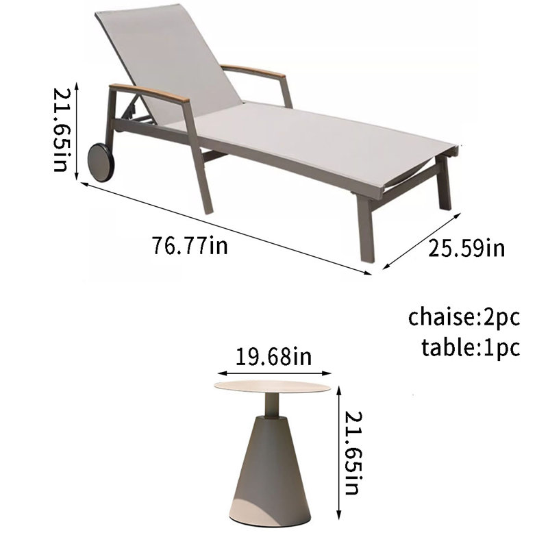 Ensemble de chaises longues d'extérieur en alliage d'aluminium avec table