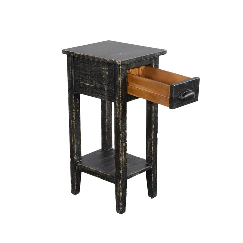 Komor Solid Wood End Table, Black Sand