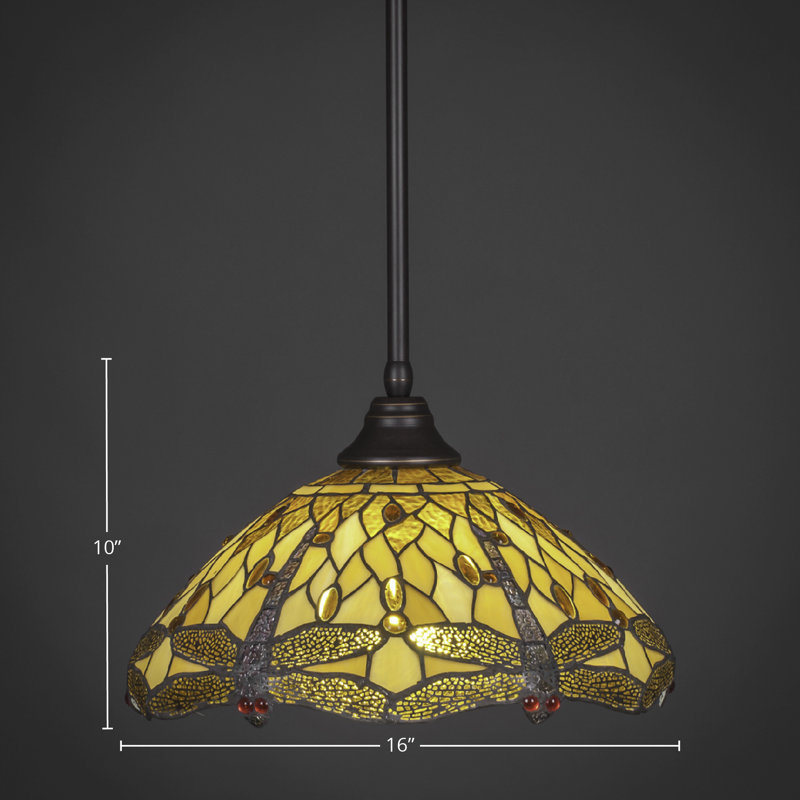 Stem Hung Pendant With Glass, Dark Granite, 16", Tiger Glass