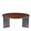 Table basse ronde au fini noyer - structure en métal noir, élégante pour un usage domestique brun foncé avec plateau et cadre
