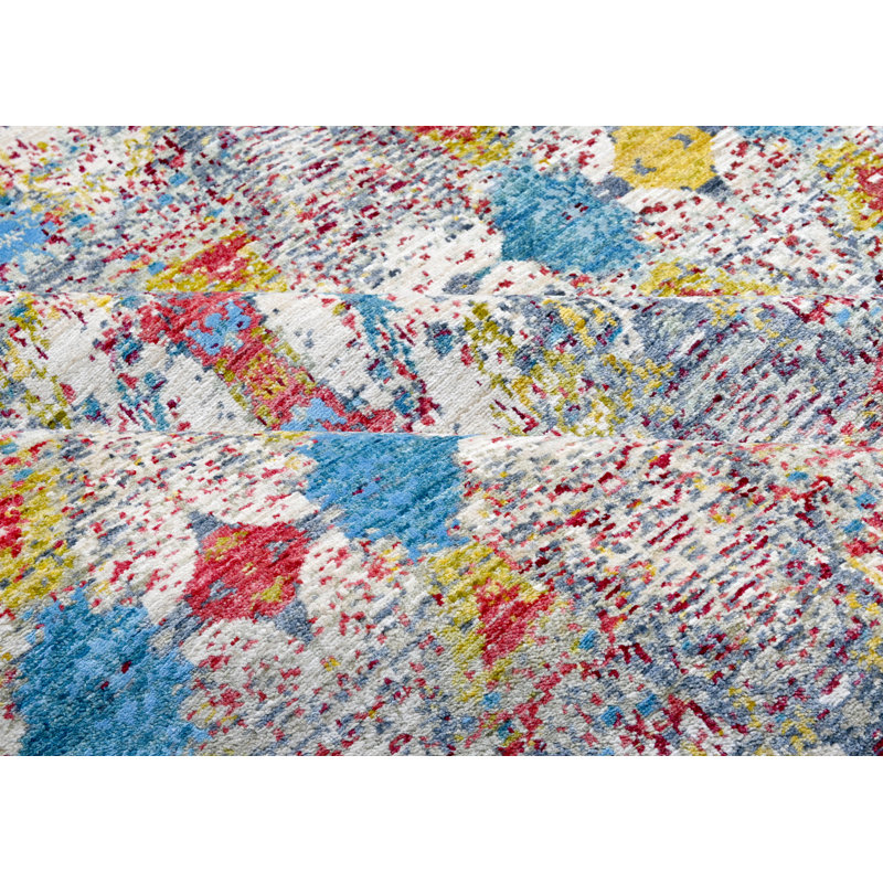 Hand-Knotted High-Quality Blue, Beige, and Yellow Area Rug