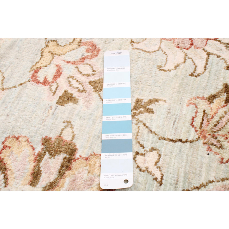 Tapis bleu clair en laine noué à la main de conception unique 8 pi 2 po New Age