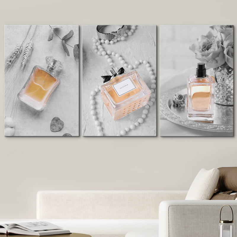 Duotone, flacons de parfum français parisiens, photographie de mode, art moderne, décoration florale, Toile tendue