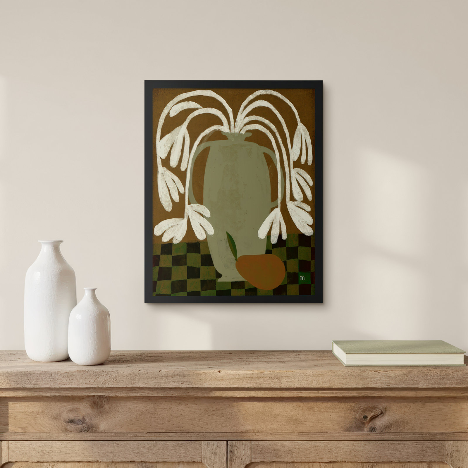 Juliane "Pear" Painting, 20" H x 16" W x 1.25" D, Black