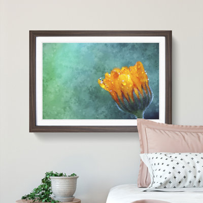 Blooming Orange Magnolia Flower Painting 1 Piece Single Picture Frame Wall Art on MDF