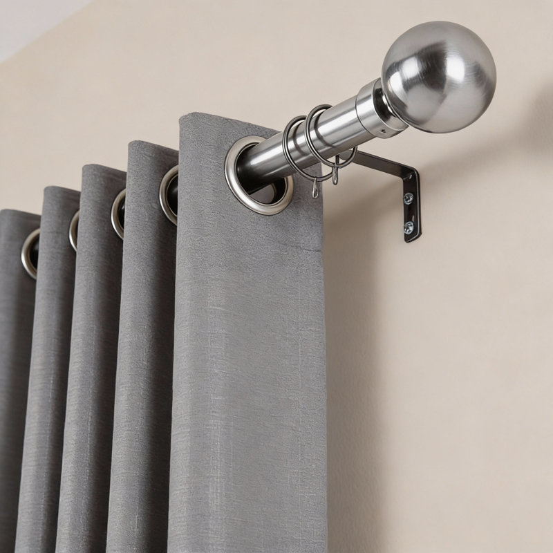 Extendable Metal Curtain Pole - Adjustable Plain Metal Rod with Finials & Brackets for Eyelet/Tab-Top Curtains, Chrome