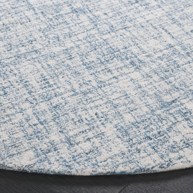 Raavi Hand Tufted Wool Cotton Abstract Rug in Blue/Ivory, Round 6'