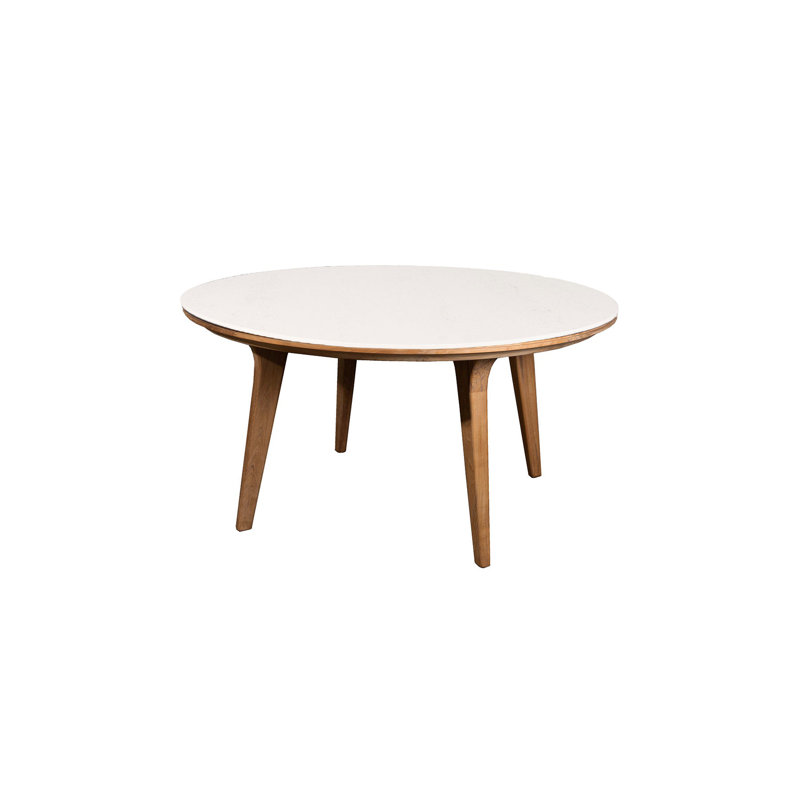 Aspect Outdoor Round Teak Dining Table, Travertine Look