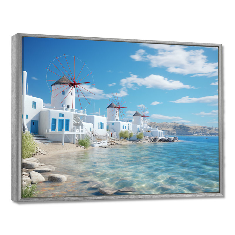 «Grèce Serenity In Mykonos - Grèce», reproduction sur toile encadrée, H 24 po x l 32 po x P 1 po, Encadrement argenté