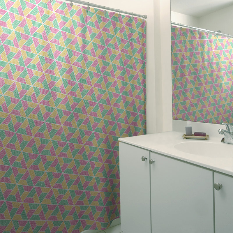Katelyn Elizabeth Geometric Shower Curtain, Green/Pink/Yellow